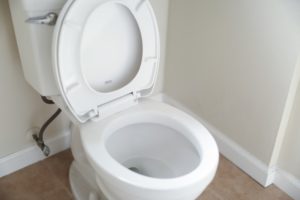 toilet with lid up, running toilet