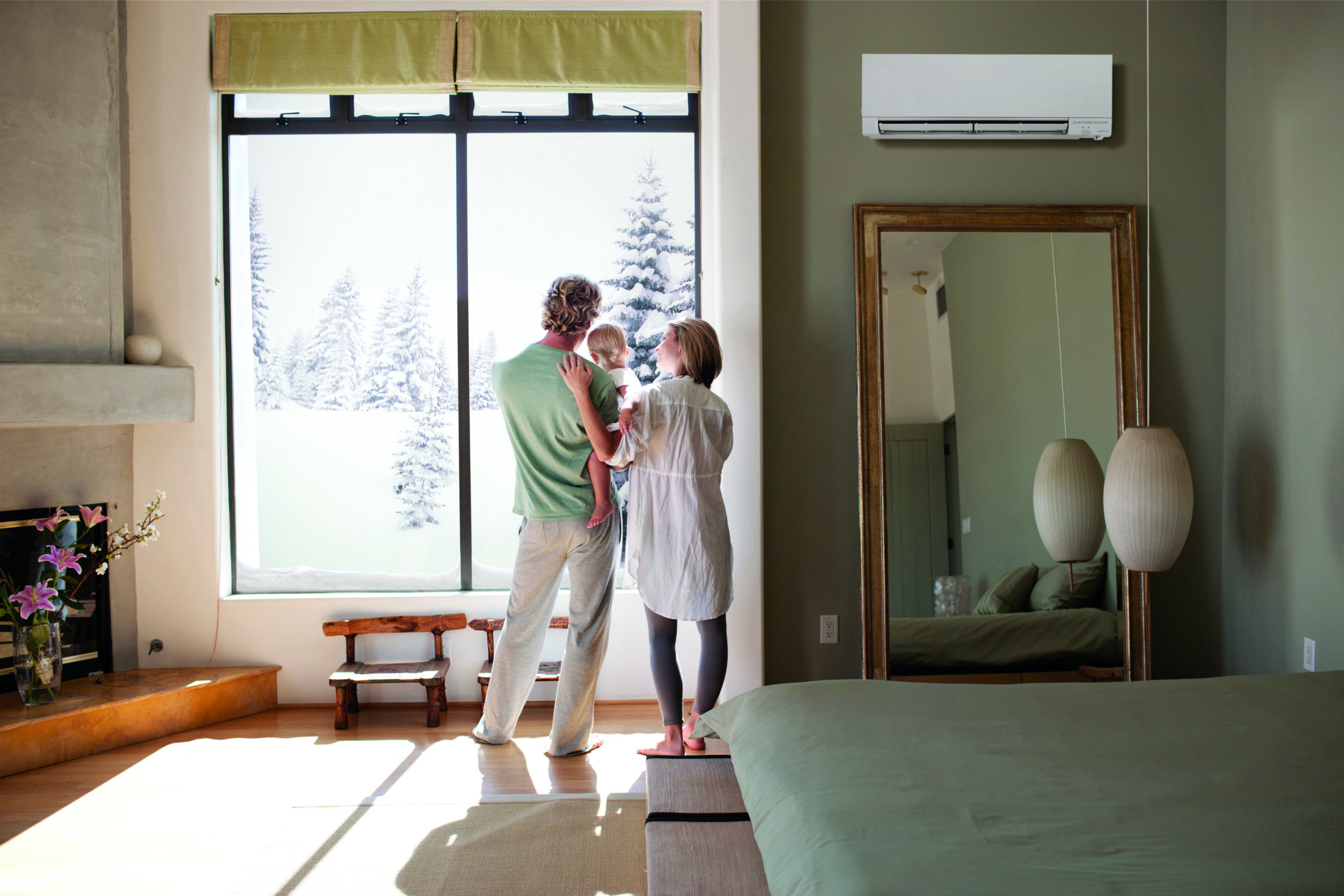 Ductless HVAC heating a residential bedroom