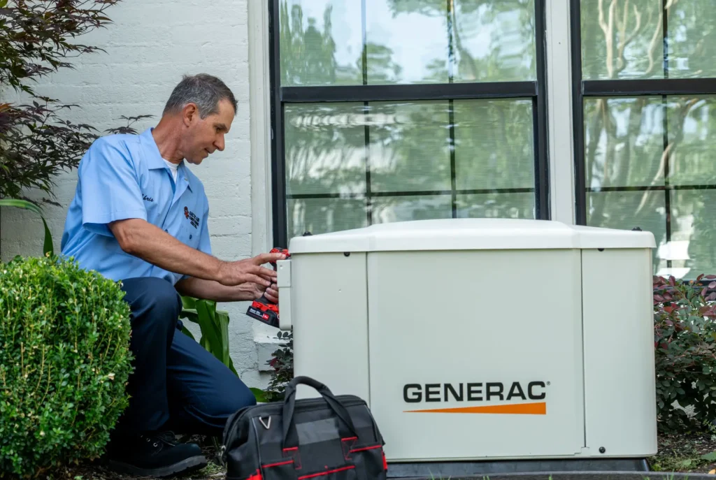 electrician fixing Generac generator