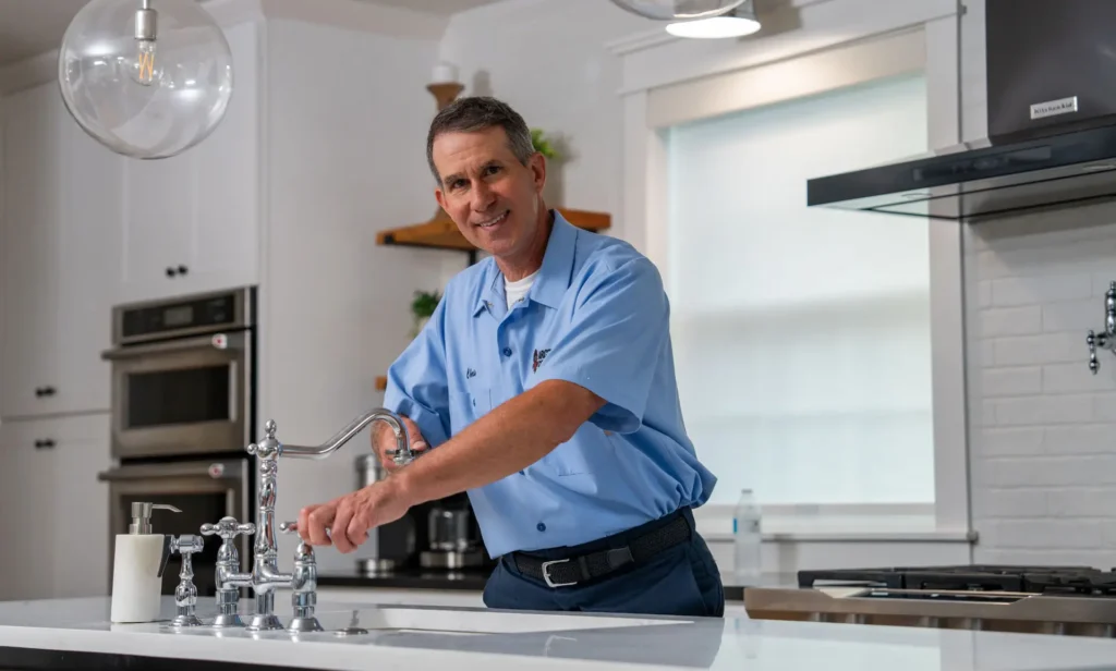 plumber working on kitchen plumber