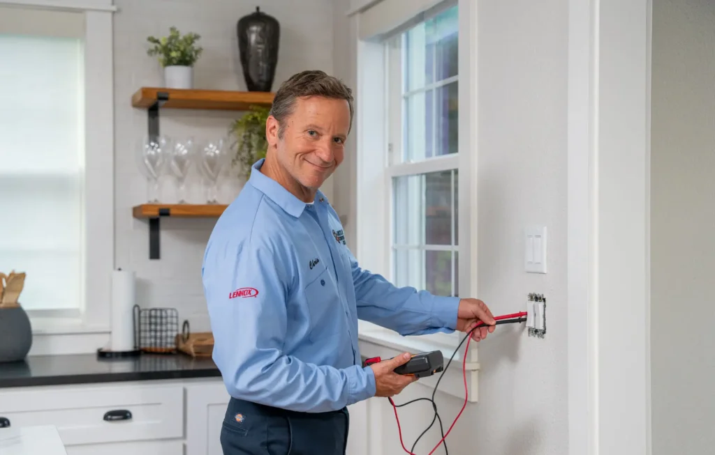 electrician testing outlet